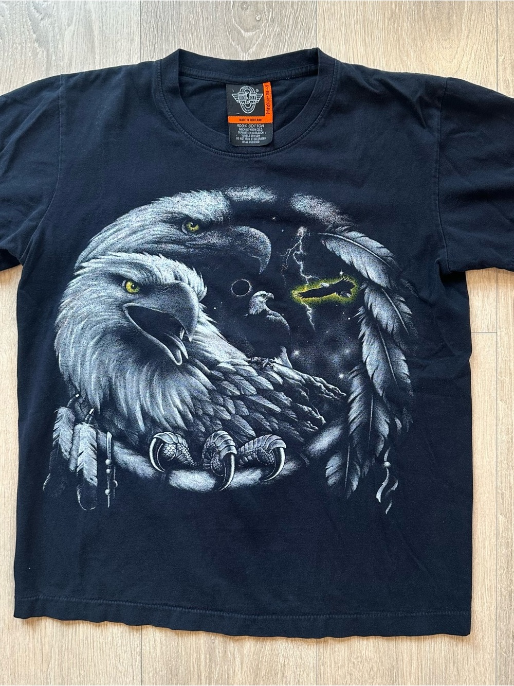 Vintage Rock Eagle Men's Black Eagle AOP Graphic Short Sleeve Tee Size Medium